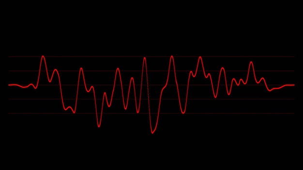 Abstrakte rote Sound-Equalizer-Welle auf schwarzen Hintergrund-Audiowellen