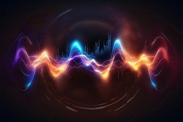 Abstrakte Schallwellen. Audio-Wellenform, Musikwellen-HUD-Schnittstellenelemente, generative KI