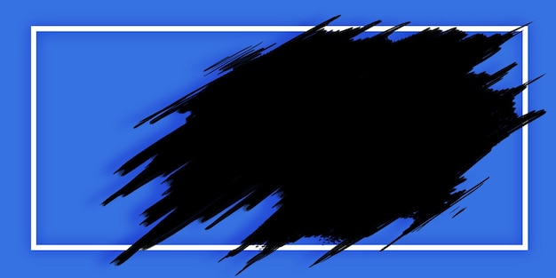 Abstrakte schwarze Pinselstriche auf blauem Hintergrund, umrahmt von einem weißen Rand, das ein kreatives Designkonzept vermittelt 3D-Rendering