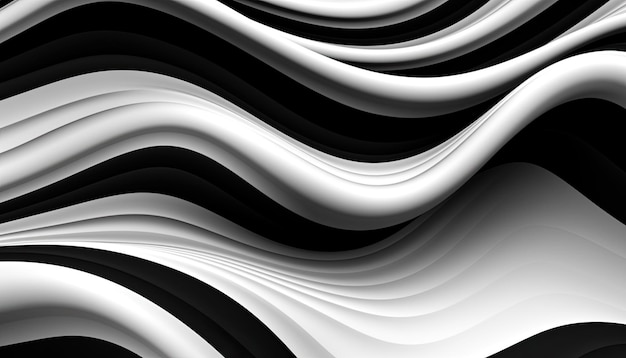 Abstrakte schwarze Streifen auf weißem Hintergrund wellenförmige schwarz-weiße Zebra-Tapete Generative KI