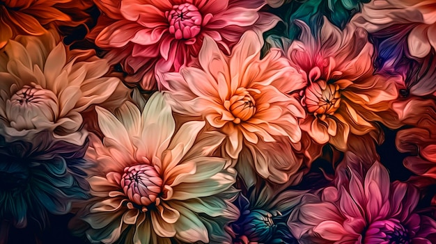 Abstrakte stilisierte Blumen als Tapetenhintergrundpanorama Generative KI