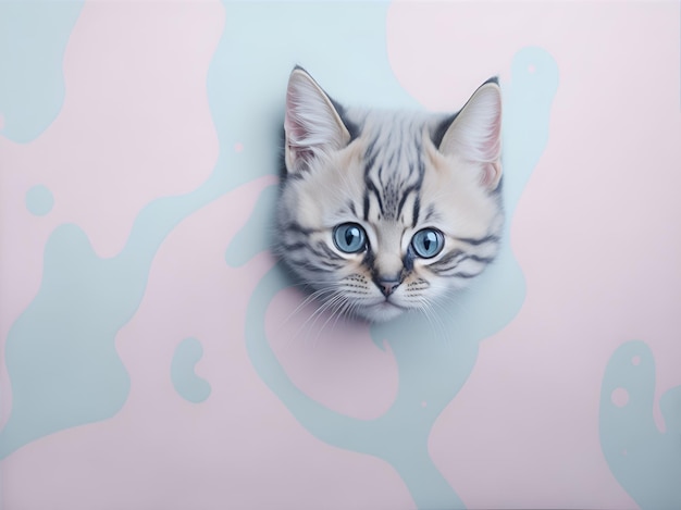 Abstrakte Tapete mit Katze. Weicher Hintergrund mit Kätzchen in Pastellfarben. Ai Generated