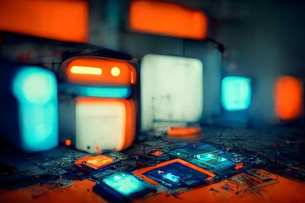 Abstrakte tealorange Highttech-Cyberpunk-Hintergrund neuronales Netzwerk generierte Kunst