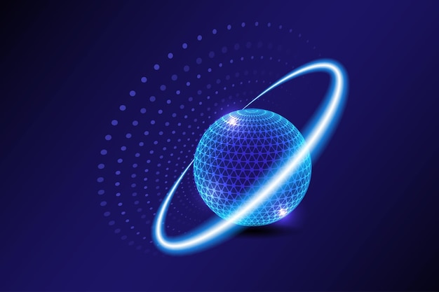 Abstrakte Technologie globale Netzwerkverbindungen und endlose Kreise von Punkten und großen Ringen Globales Geschäftskonzept