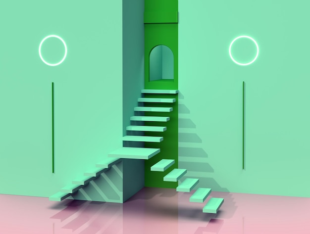 Abstrakte Treppe, 3D-Rendering, Sci-Fi, abstrakter Hintergrund