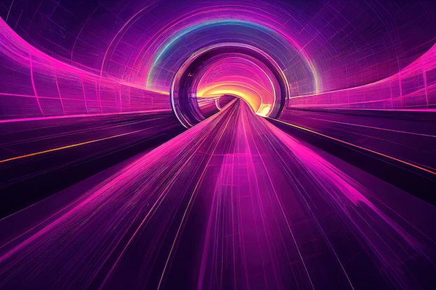Abstrakte Tunnel Neonlichter Hintergrund violette Kurven Bewegungseffekt digitale Illustration