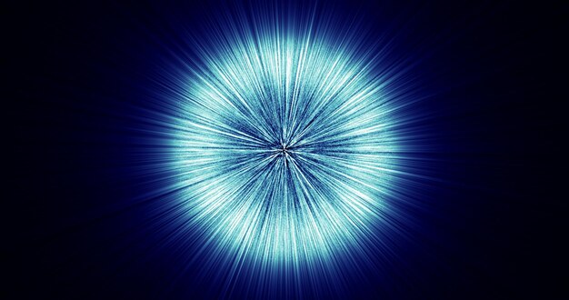Abstrakte ungewöhnliche schöne hell leuchtende Explosion eines Sterns einer blauen Kugel einer kleinen Kugel