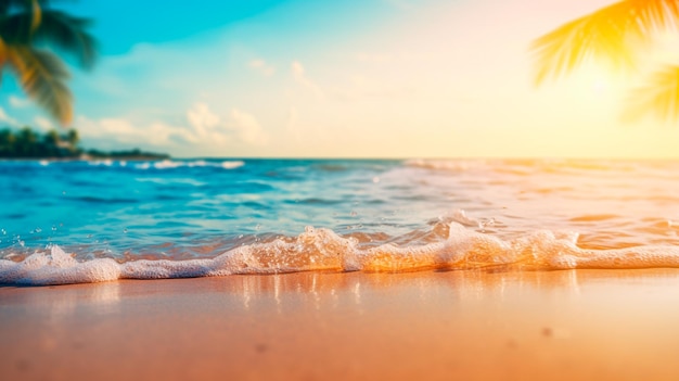 abstrakte Unschärfe tropisches Meer und Strand mit Sonne