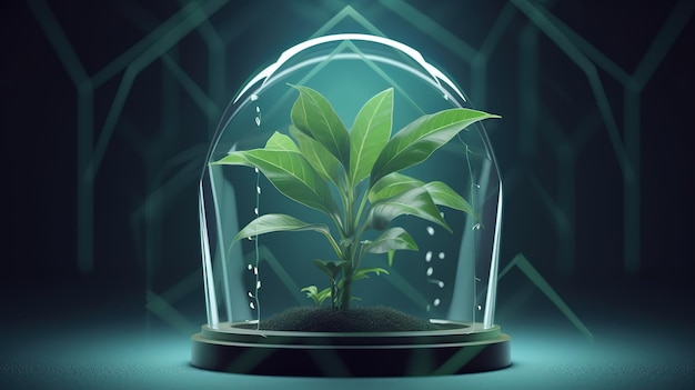 Abstrakte wachsende Pflanze im SoilLowpoly-Stil Abstrakter Neonrahmen-Stil Generative KI
