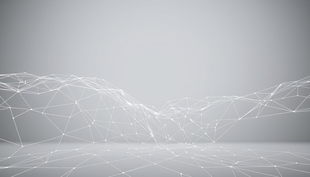 Abstrakte weiße Linien und Punkte bilden eine geometrische Form auf einem grauen Hintergrund