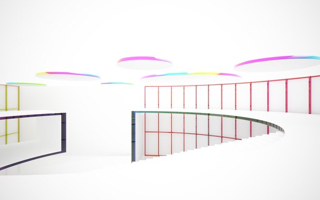 Foto abstrakte weiße und farbige verlaufsgläser im mehrstöckigen öffentlichen raum mit fenster 3d