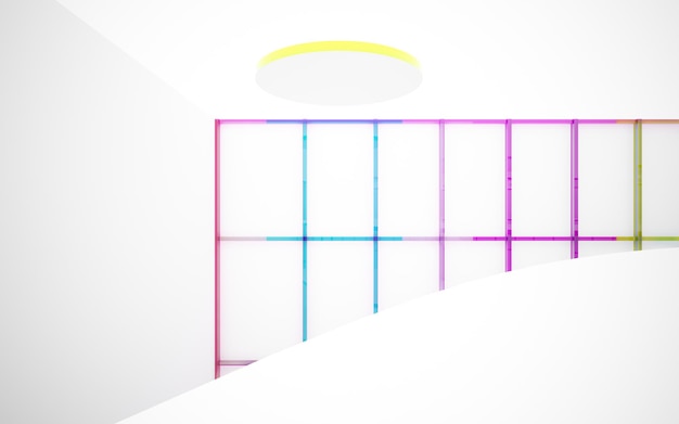 Foto abstrakte weiße und farbige verlaufsgläser im mehrstöckigen öffentlichen raum mit fenster 3d