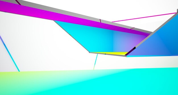 Abstrakte weiße und farbige Verlaufsgläser im mehrstöckigen öffentlichen Raum mit Fenster 3D