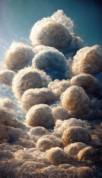 Abstrakte Wolkenlandschaft, geschwollene Wolken, gezeichnet, gemalt, digitale Illustration, Fantasie, Märchen, blauer Himmel