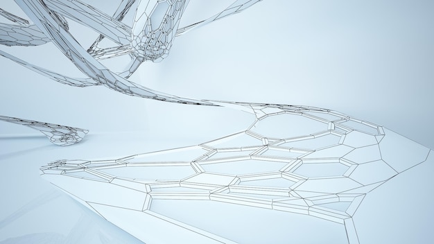 Abstrakte Zeichnung weißer mehrstöckiger öffentlicher Raum mit Fenster 3D-Illustration und Rendering