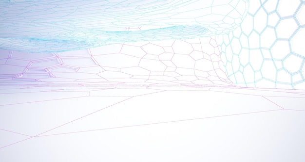 Abstrakte Zeichnung weißer parametrischer Innenraum mit Fenster Polygon farbige Zeichnung 3D-Darstellung