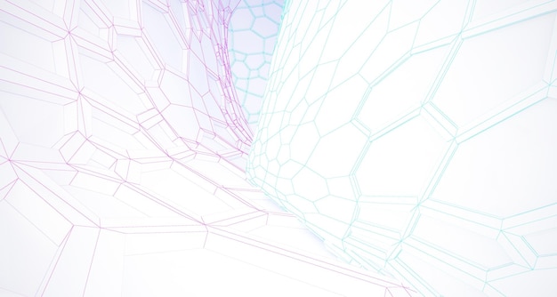 Abstrakte Zeichnung weißer parametrischer Innenraum mit Fenster Polygon farbige Zeichnung 3D-Darstellung