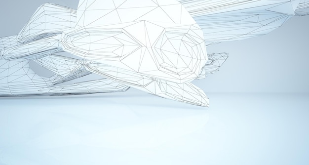 Abstrakte Zeichnung weißer parametrischer Innenraum Polygon schwarze Zeichnung 3D-Illustration und Rendering