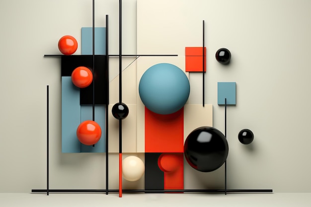 Foto abstrakter 3d-geometrischer hintergrund im bauhaus-stil retro-farbpalette im modernen stil ki-generation