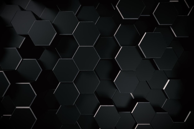 abstrakter 3D-gerenderter schwarzer Hexagon-Hintergrund