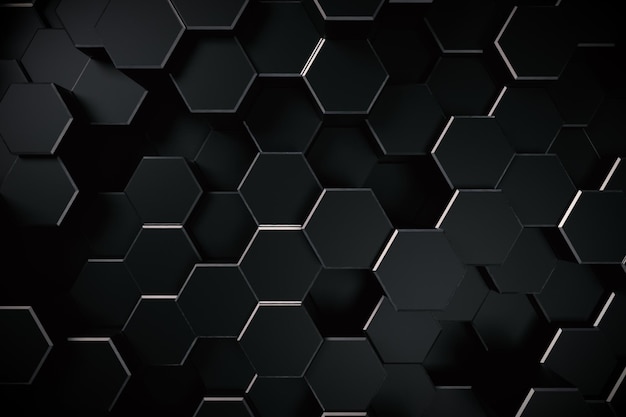 abstrakter 3D-gerenderter schwarzer Hexagon-Hintergrund