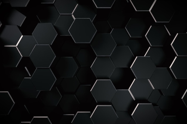 abstrakter 3D-gerenderter schwarzer Hexagon-Hintergrund