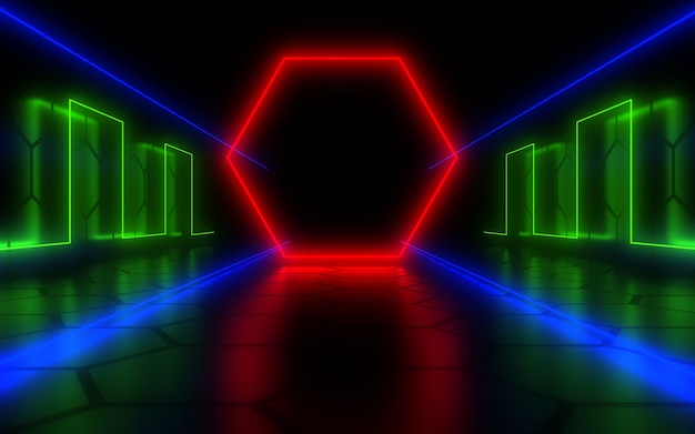 Abstrakter 3D-Hintergrund mit Neonlicht. 3D-Illustration