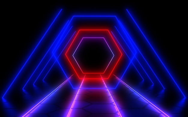 Abstrakter 3D-Hintergrund mit Neonlicht. 3D-Illustration