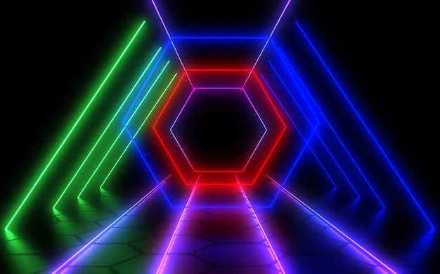 Abstrakter 3D-Hintergrund mit Neonlicht. 3D-Illustration