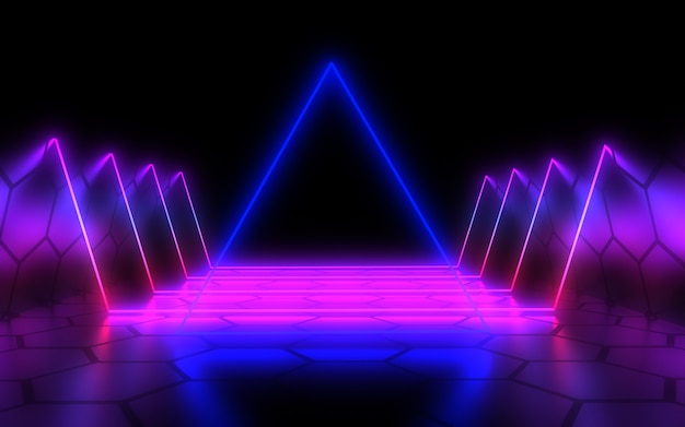 Abstrakter 3D-Hintergrund mit Neonlicht. 3D-Illustration