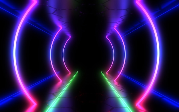 Abstrakter 3D-Hintergrund mit Neonlicht. 3D-Illustration