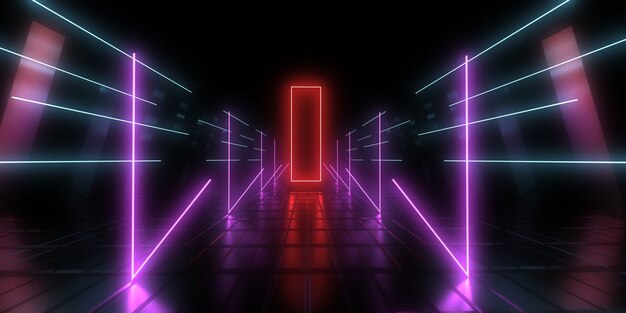 Abstrakter 3D-Hintergrund mit Neonlichtern. 3D-Illustration