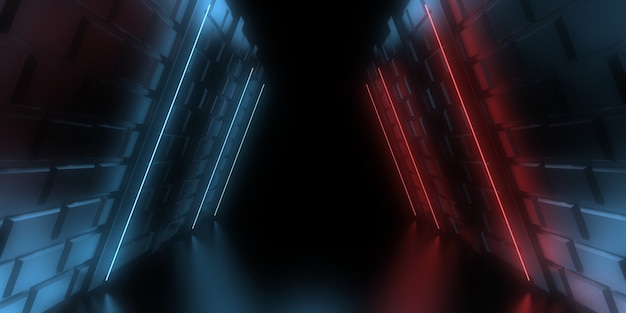 Abstrakter 3D-Hintergrund mit Neonlichtern. 3D-Illustration