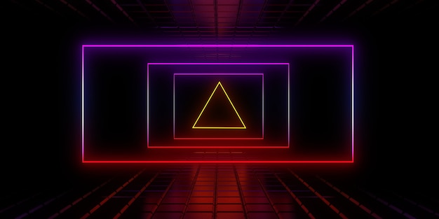 Abstrakter 3D-Hintergrund mit Neonlichtern. 3D-Illustration