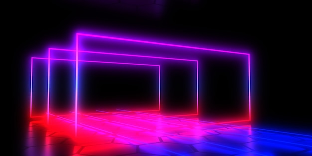 Abstrakter 3D-Hintergrund mit Neonlichtern. 3D-Illustration