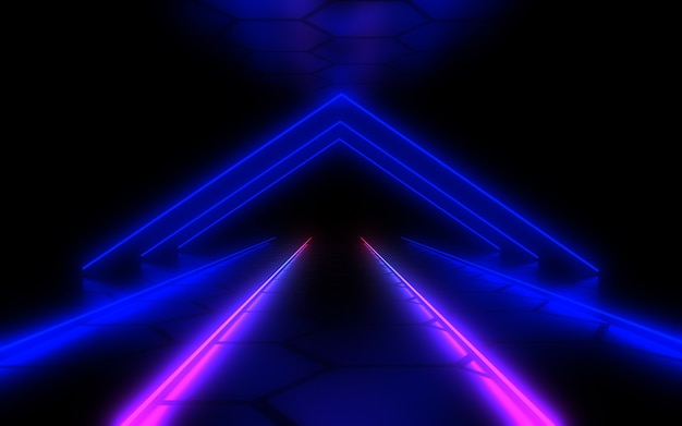 Abstrakter 3D-Hintergrund mit Neonlichtern. 3D-Illustration