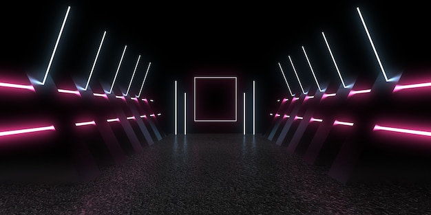 Abstrakter 3D-Hintergrund mit Neonlichtern. 3D-Illustration