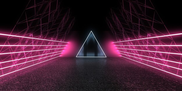 Abstrakter 3D-Hintergrund mit Neonlichtern. 3D-Illustration