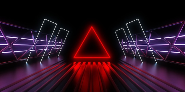 Abstrakter 3D-Hintergrund mit Neonlichtern. 3D-Illustration