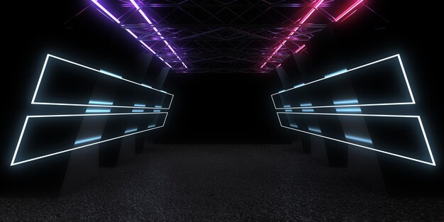 Abstrakter 3D-Hintergrund mit Neonlichtern. Neontunnel .3d Abbildung