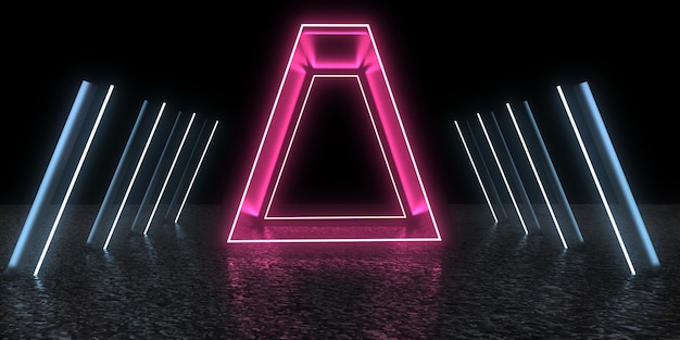 Abstrakter 3D-Hintergrund mit Neonlichtern. Neontunnel .3d Abbildung