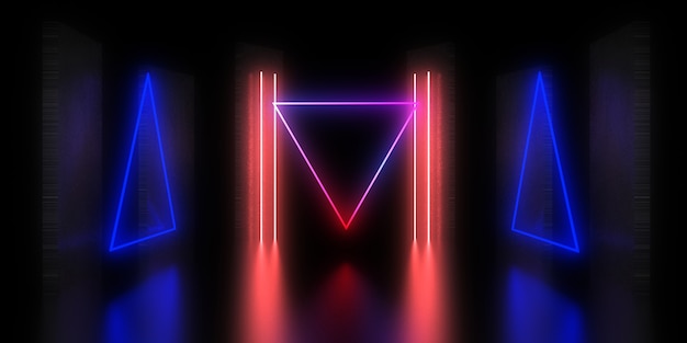 Abstrakter 3D-Hintergrund mit Neonlichtern. Neontunnel. 3D-Illustration