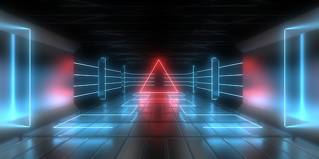 Abstrakter 3D-Hintergrund mit Neonlichtern. Neontunnel. 3D-Illustration