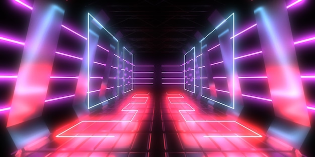 Abstrakter 3D-Hintergrund mit Neonlichtern. Neontunnel. 3D-Illustration