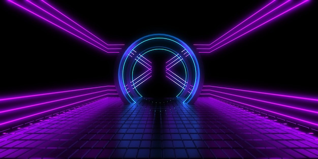 Abstrakter 3D-Hintergrund mit Neonlichtern