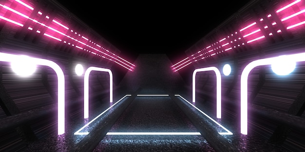 Abstrakter 3D-Hintergrund mit Neonlichtern