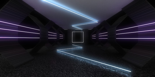 Abstrakter 3D-Hintergrund mit Neonlichtern