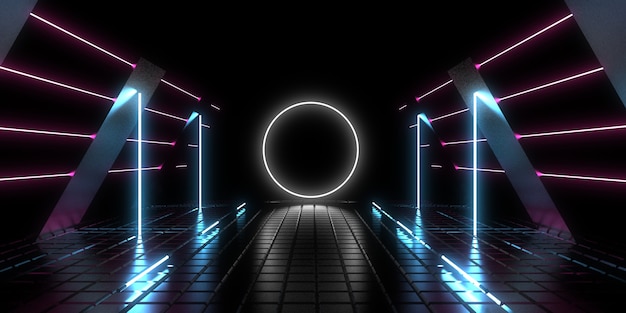 Abstrakter 3D-Hintergrund mit Neonlichtern