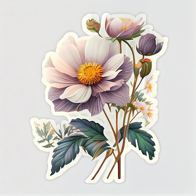 Abstrakter ästhetischer Blumenaufkleber Digitale Illustration AI
