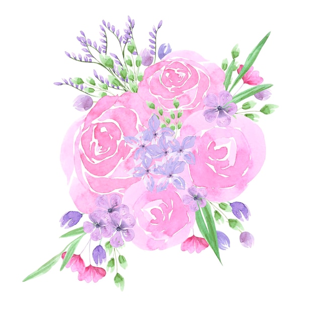 Abstrakter Aquarell-Blumenstrauß. Handgezeichnetes Aquarell isoliert auf weißem Hintergrund. Kann für Kartenmusteretiketten verwendet werden